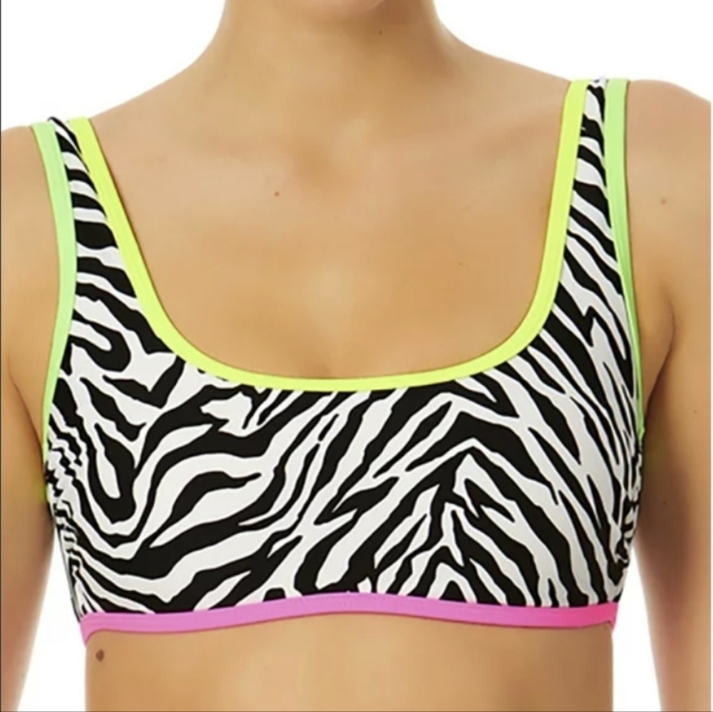 No Boundaries Zebra Print Bikini Top Tank Girls Xl Women's Xs Neon Pink Green
